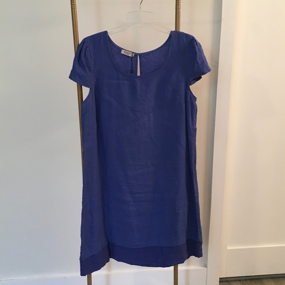 Blue Linen Short-Sleeve Shift Dress from Greece